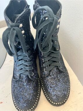 Portland Boot Co Private sparkly blue combat boots sz 6.5  chunky